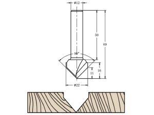 Фреза алмазная филёночная V образная TD-031  90° D=22x16x69 S=12 Rotis 312212.01