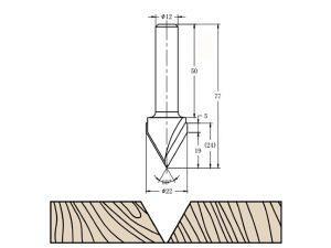 Фреза алмазная филёночная V образная TD-031  60° D=22x16x69 S=12 Rotis 312212.02