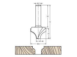 Фреза алмазная Скругление TD-113 R=  D=35x23x76 S=12 Rotis 113512.01
