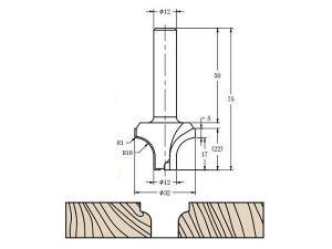 Фреза алмазная Скругление TD-133 R=10 D=32x22x75 S=12 Rotis 133212.01