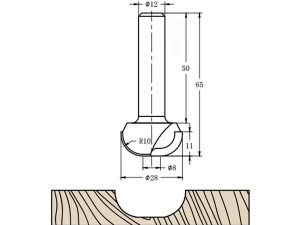 Фреза алмазная филёночная TD-141 R=10 D=28x11x65 S=12 Rotis 1412812.01