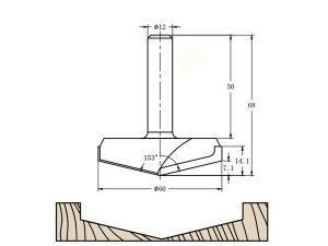 Фреза алмазная филёночная V образная TD-151 153° D=60x14.1x68 S=12 Rotis 1516012.01