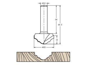 Фреза алмазная филёночная TD-041.35 D=35x15x68.5 S=12 Rotis 413512.01