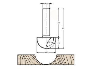 Фреза алмазная Галтель TD-051 R=16 D=32x19x69 S=12 Rotis 513212.01