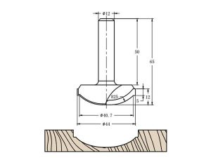 Фреза алмазная филёночная TD-071 R=25 D=44x12x65 S=12 Rotis 714412.01